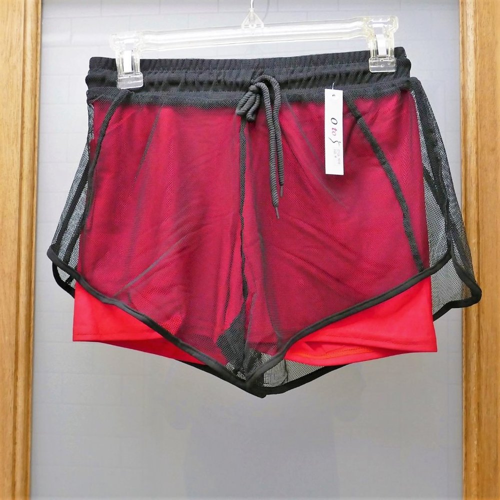 Unisex Pride Disco Pool Party Mesh Sporty Sexy Red Shorts